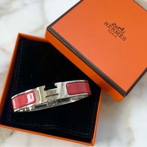 HERMES CLIC H BRACELET GM ROUGE CORAIL IN SILVER